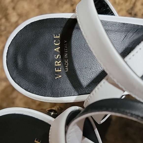 Versace Medusa Studded White Leather Platform Sandals - Picture 8 of 17